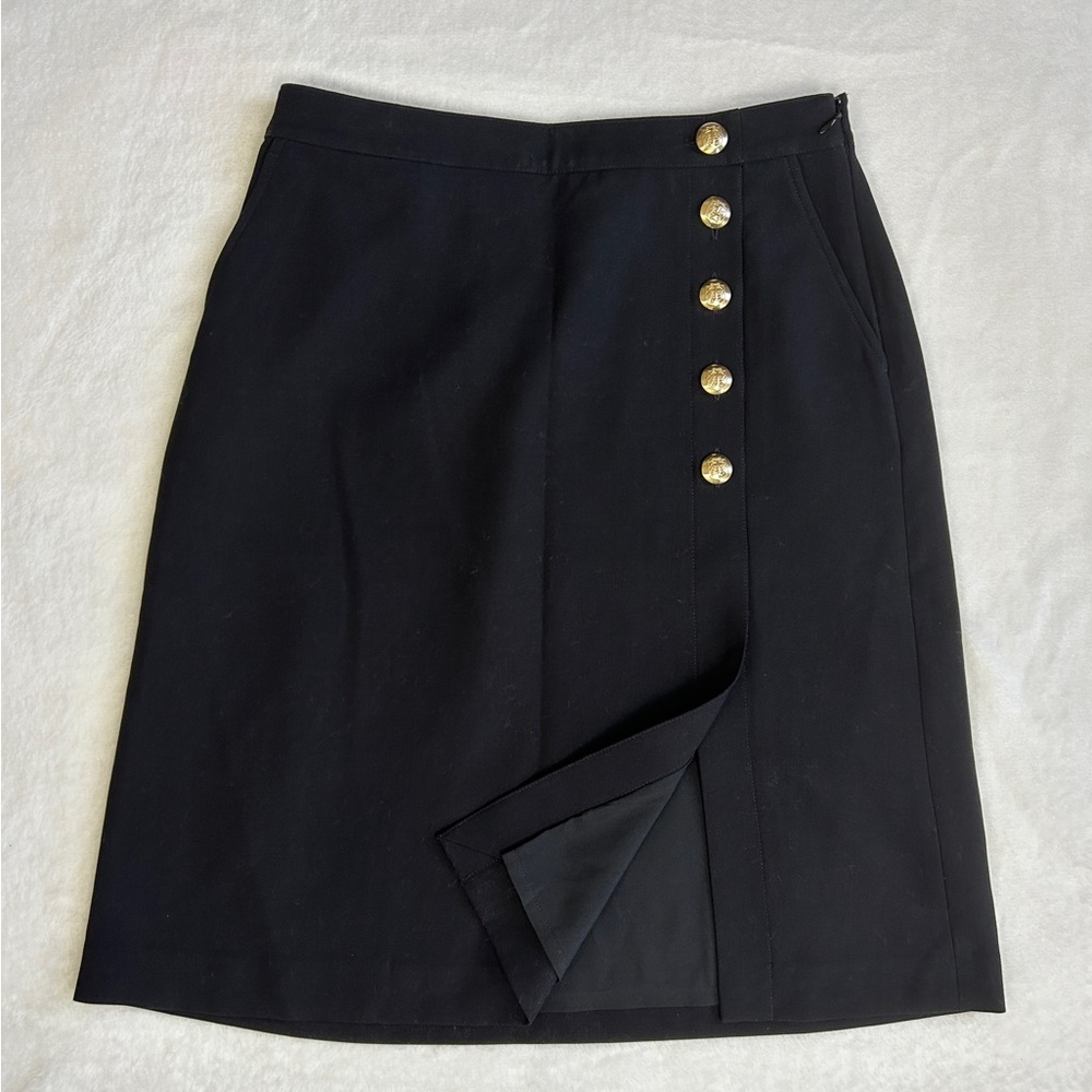 TALBOTS Petite Button Side Split A-Line Black Midi‎ Skirt